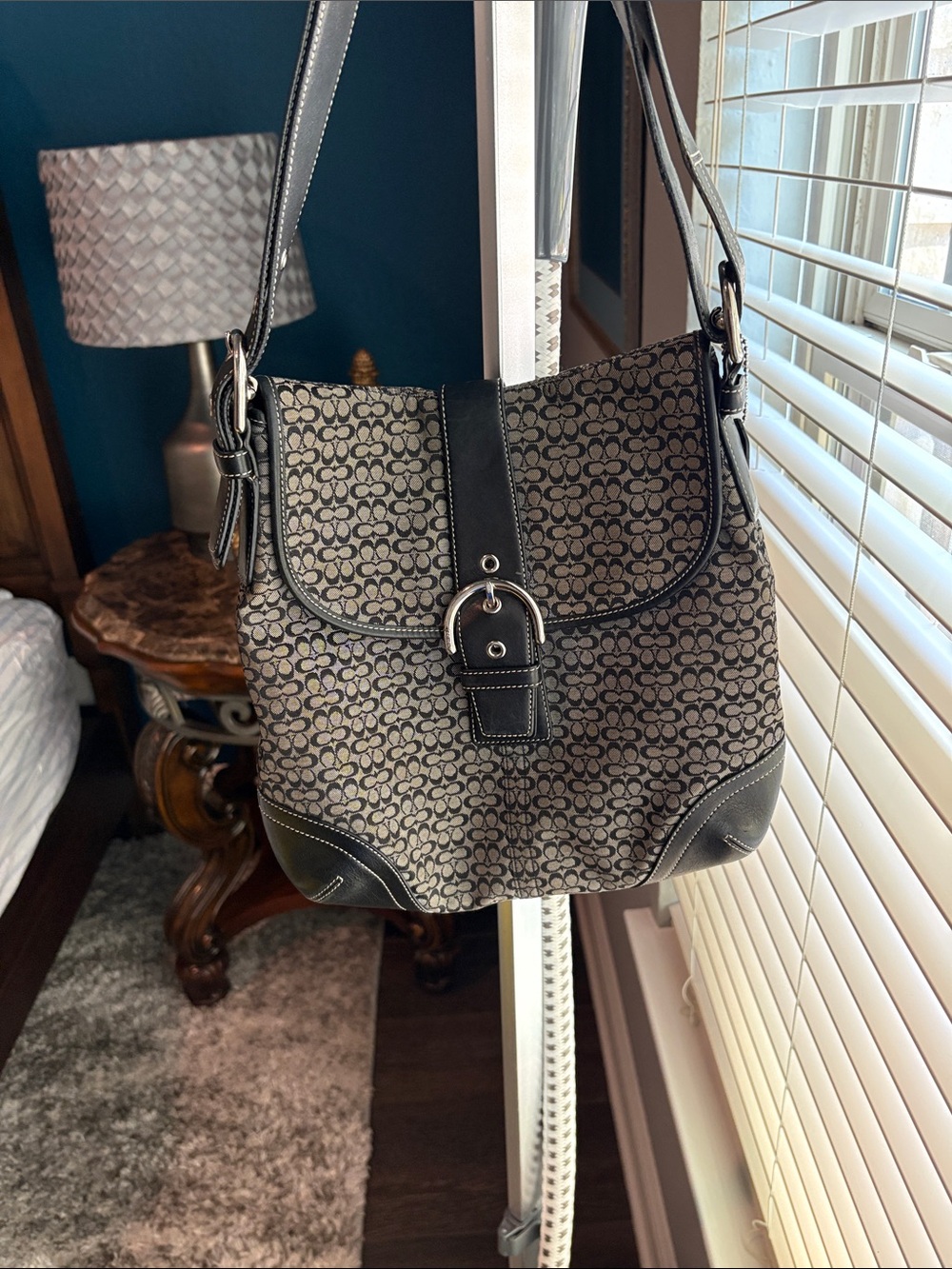 Coach Monogram Canvas Shoulder Bag in Black and Gray